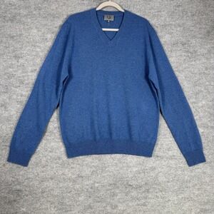 Qi Size-XL Mens Cashmere Sweater Blue Pullover